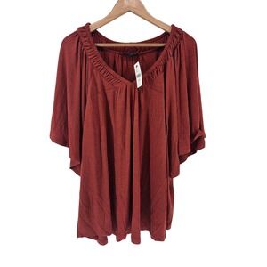 Lane‎ Bryant V-Neck Dolman Top 14/16 Rust Lightweight Summer Vacation